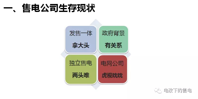 
	中國(guó)儲(chǔ)能網(wǎng)訊：售電盈利的關(guān)鍵因素包括：電源、價(jià)格、服務(wù)、用戶(hù)四個(gè)方面，其中，落實(shí)電源點(diǎn)對(duì)確定長(zhǎng)協(xié)價(jià)格非常關(guān)鍵，價(jià)格是吸引用戶(hù)簽約的主要因素，綜合能源服務(wù)是提高用戶(hù)粘性的必要手段。


	 


	售電的商業(yè)模式可以有微電網(wǎng)商業(yè)模式、分布式天然氣微網(wǎng)盈利模式、儲(chǔ)能商業(yè)模式、配電網(wǎng)商業(yè)模式、建設(shè)屋頂光伏電站等